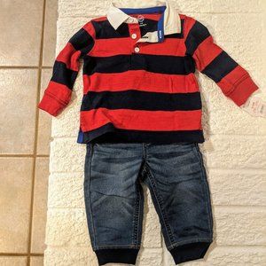 NWT Wonder Nation Striped Rugby and Jeans Set 6-9 months